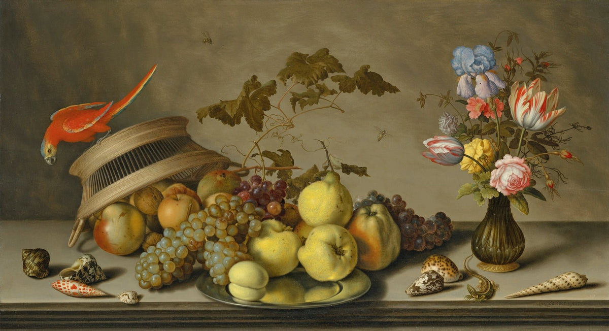 Still Life Oil Painting - Fruit, Parrot and Flowers - Oil Painting Haven