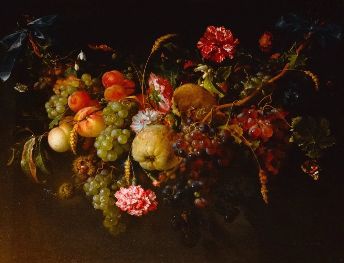 Still Life Oil Painting - Fruits, Flowers and Butterfly Wall Art - Oil Painting Haven
