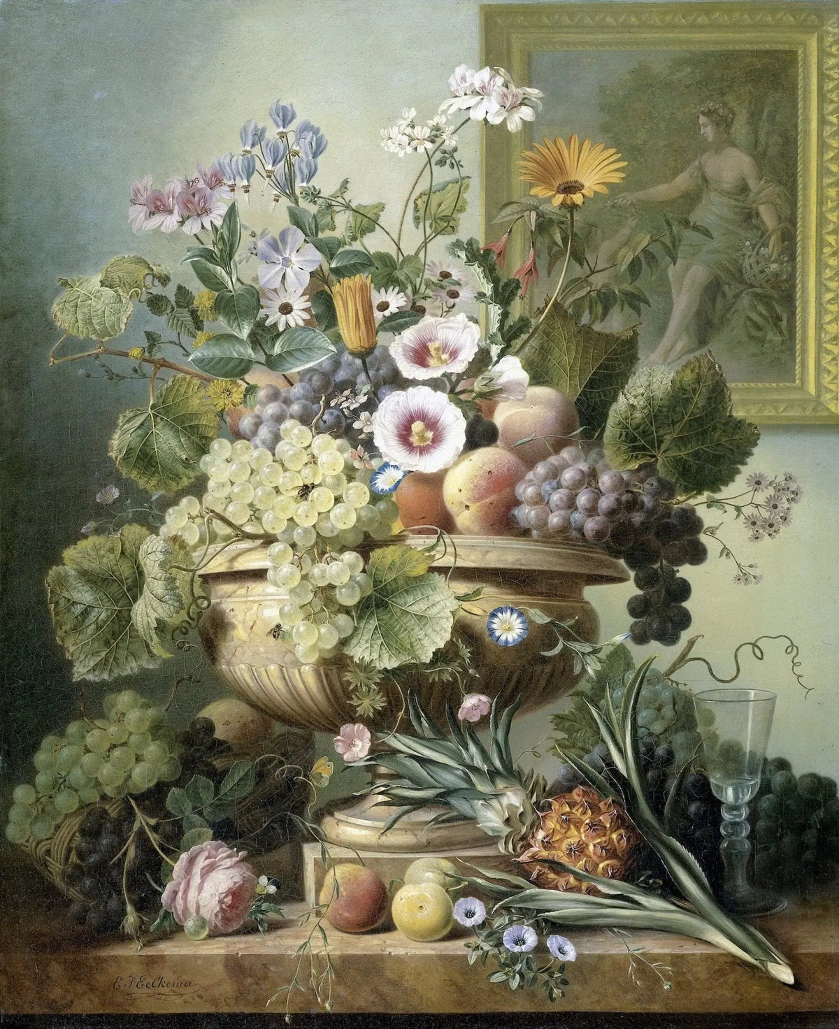 Still Life Oil Painting - Fruits, Flowers and Urn - Oil Painting Haven