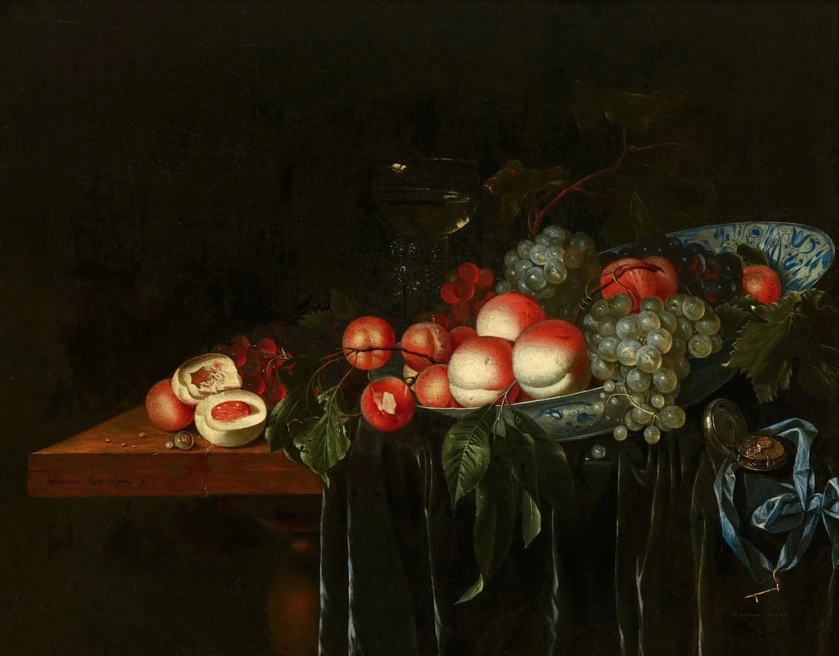 Still Life Oil Painting - Fruits, Glass and Decorative Plate - Oil Painting Haven