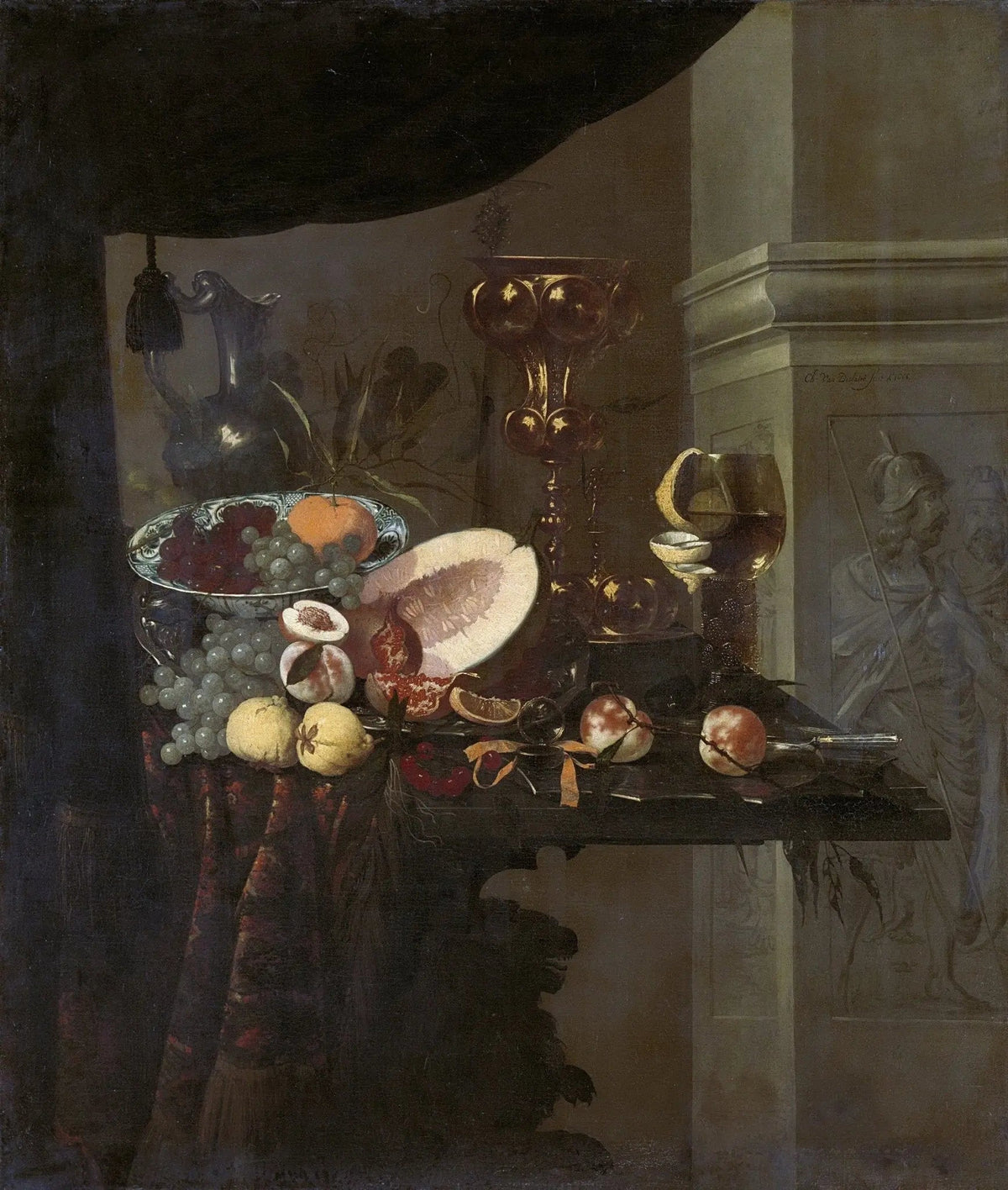 Still Life Oil Painting - Fruits, Goblet and Tableware - Oil Painting Haven