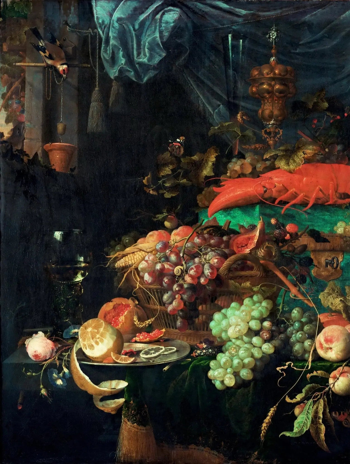 Still Life Oil Painting - Fruits, Lobster and Bird - Oil Painting Haven