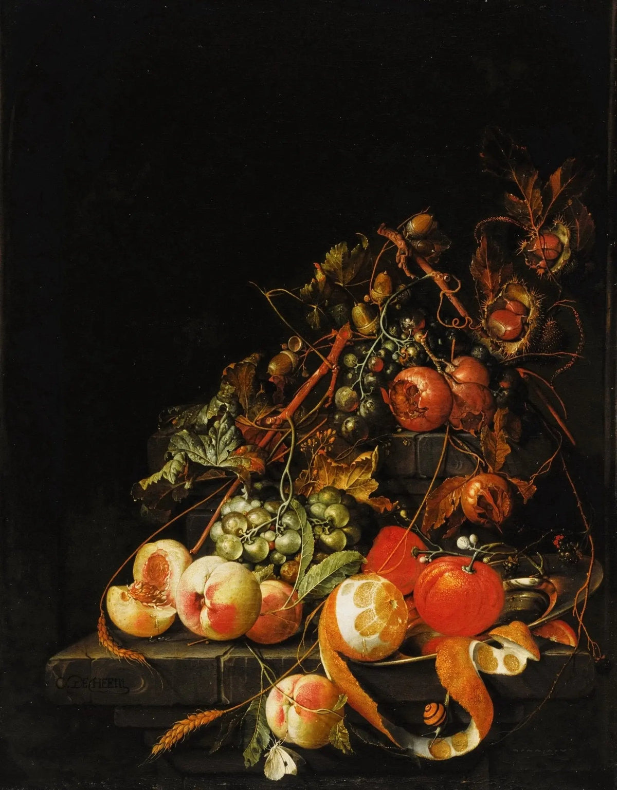 Still Life Oil Painting - Fruits, Nuts and Butterfly - Oil Painting Haven