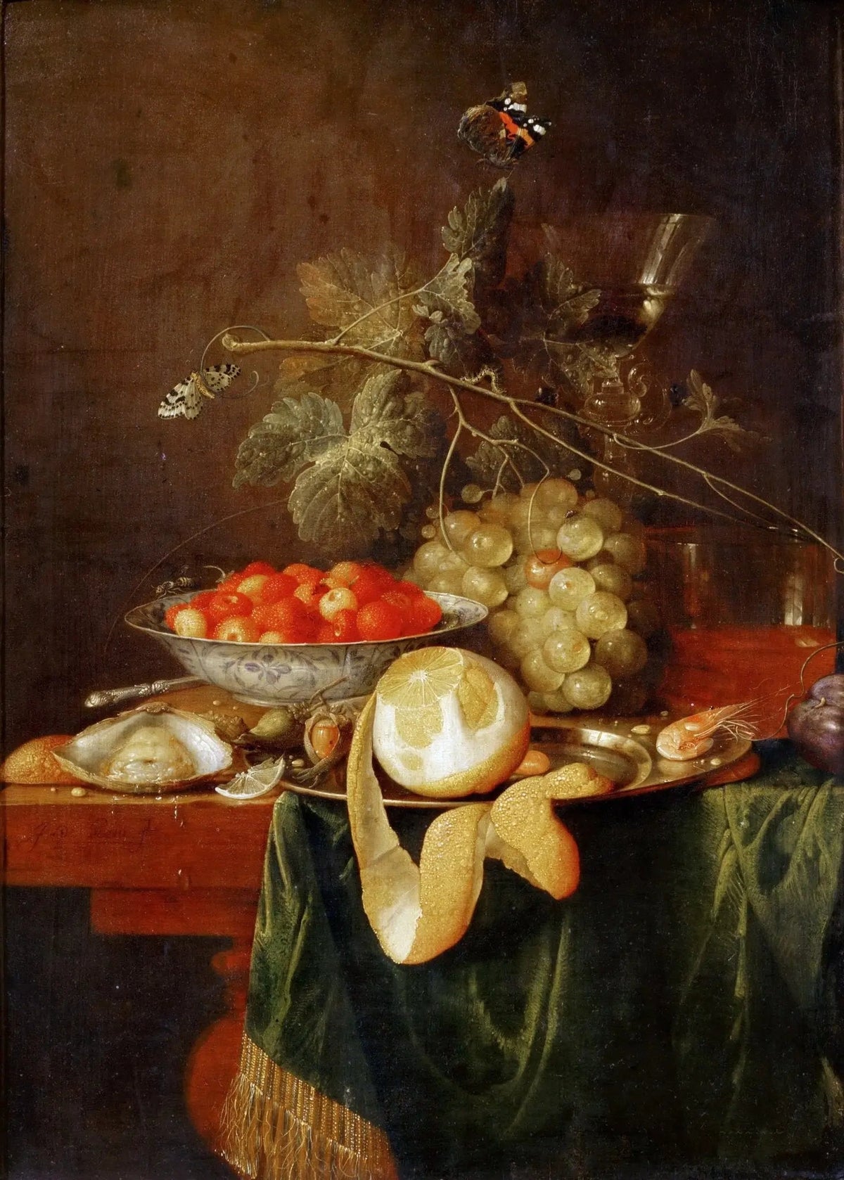 Still Life Oil Painting - Fruits, Shell and Butterflies - Oil Painting Haven