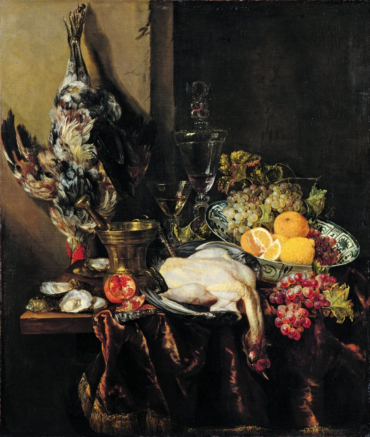 Still Life Oil Painting - Game, Fruit and Wine Feast - Oil Painting Haven