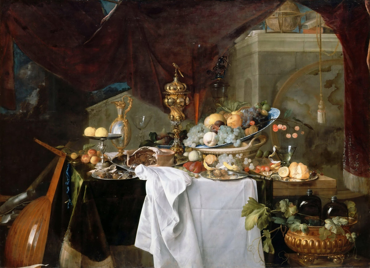 Still Life Oil Painting - Grand Feast with Fruit and Silver - Oil Painting Haven
