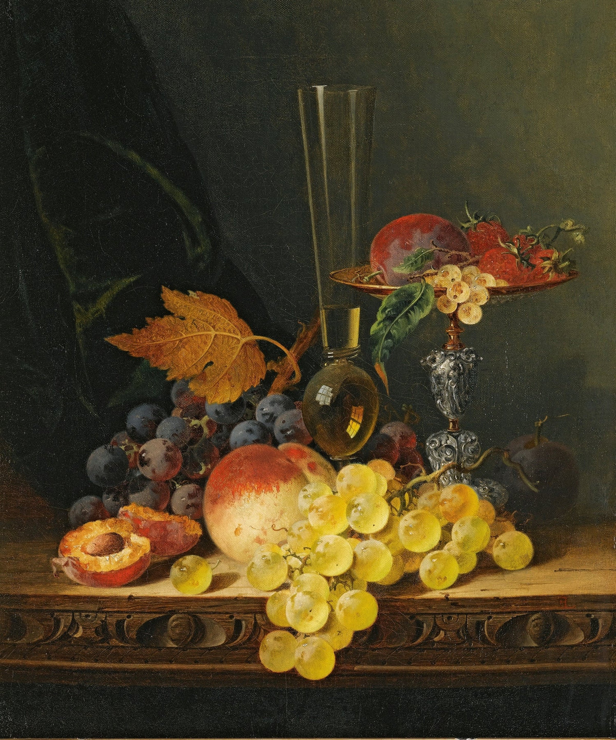 Still Life Oil Painting - Grapes and Fruit Goblet - Oil Painting Haven