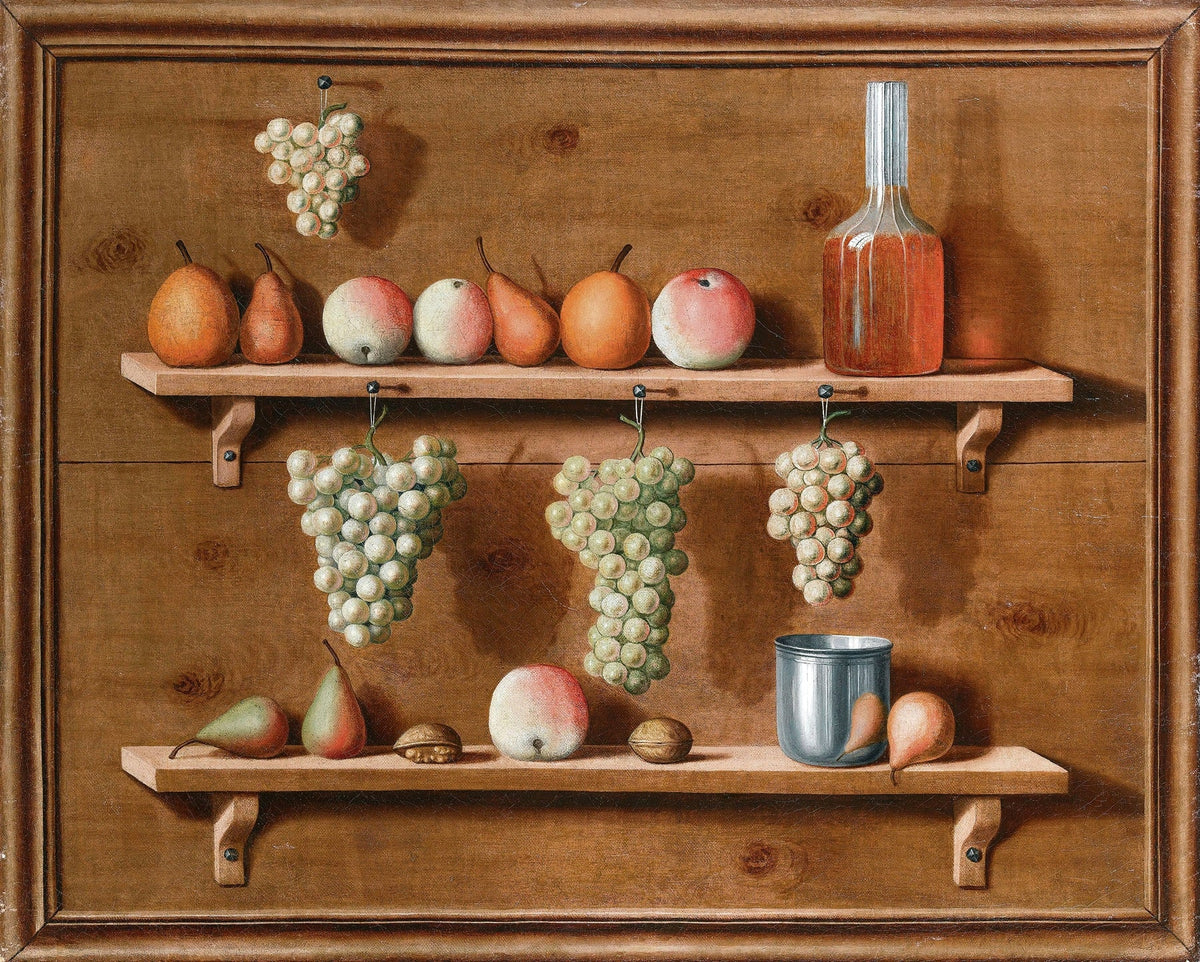 Still Life Oil Painting - Grapes and Pears on Shelf - Oil Painting Haven