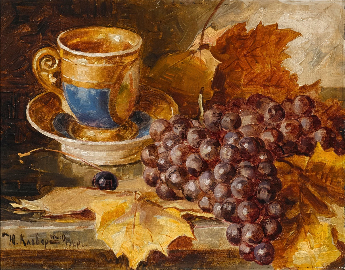 Still Life Oil Painting - Grapes and Teacup - Oil Painting Haven