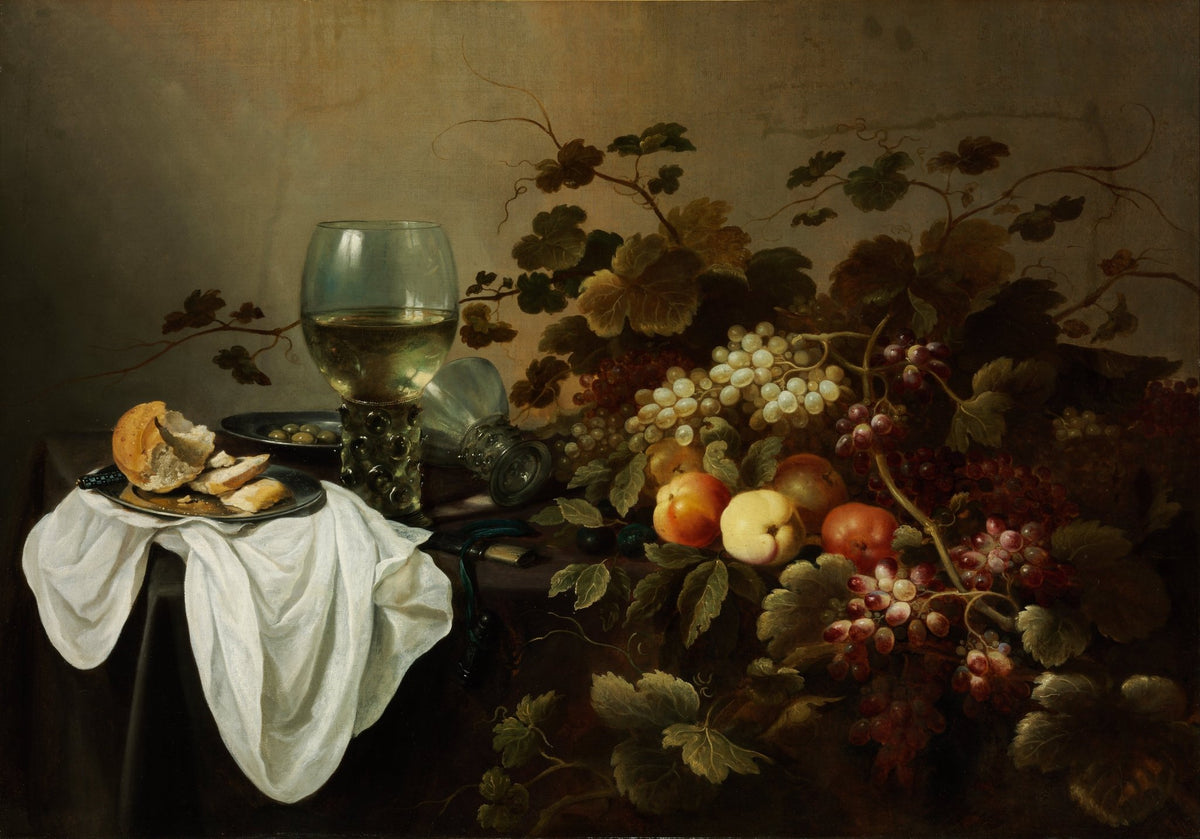 Still Life Oil Painting - Grapes and Wine Glass - Oil Painting Haven
