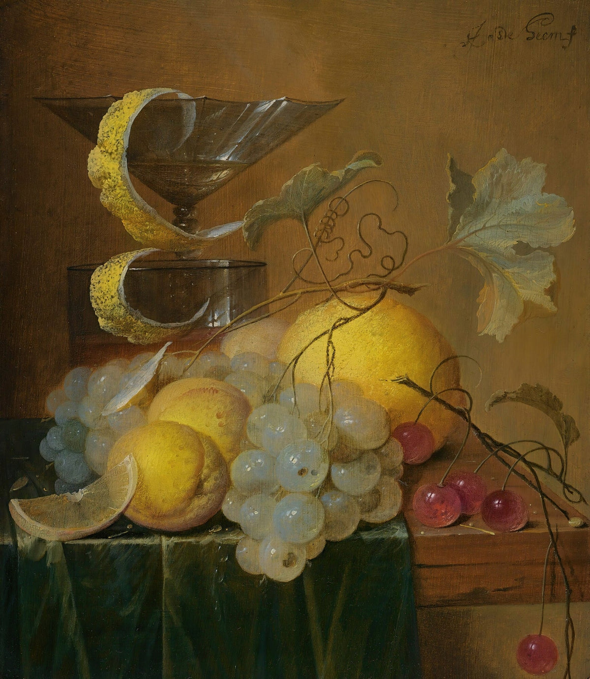 Still Life Oil Painting - Grapes, Lemon and Glass - Oil Painting Haven