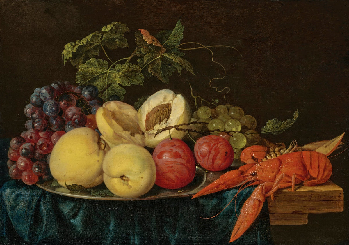 Still Life Oil Painting - Grapes, Melon and Lobster - Oil Painting Haven