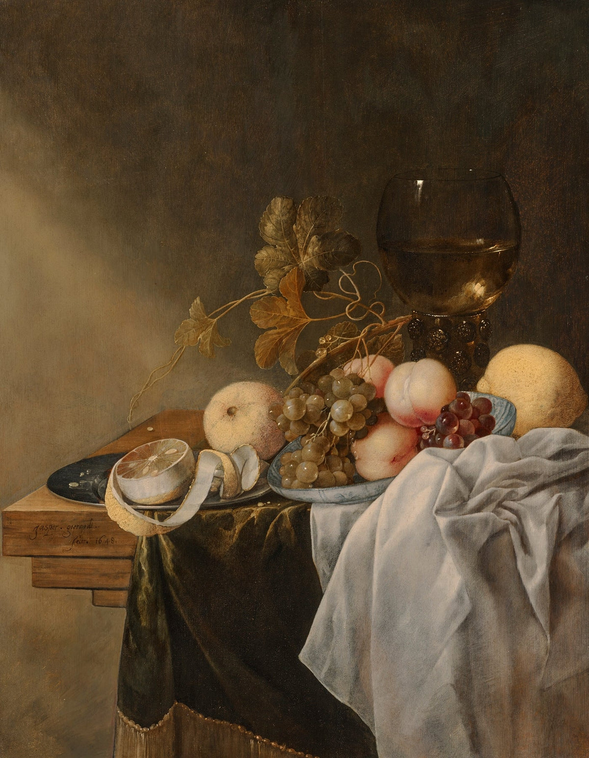 Still Life Oil Painting - Grapes, Melon and Wine - Oil Painting Haven
