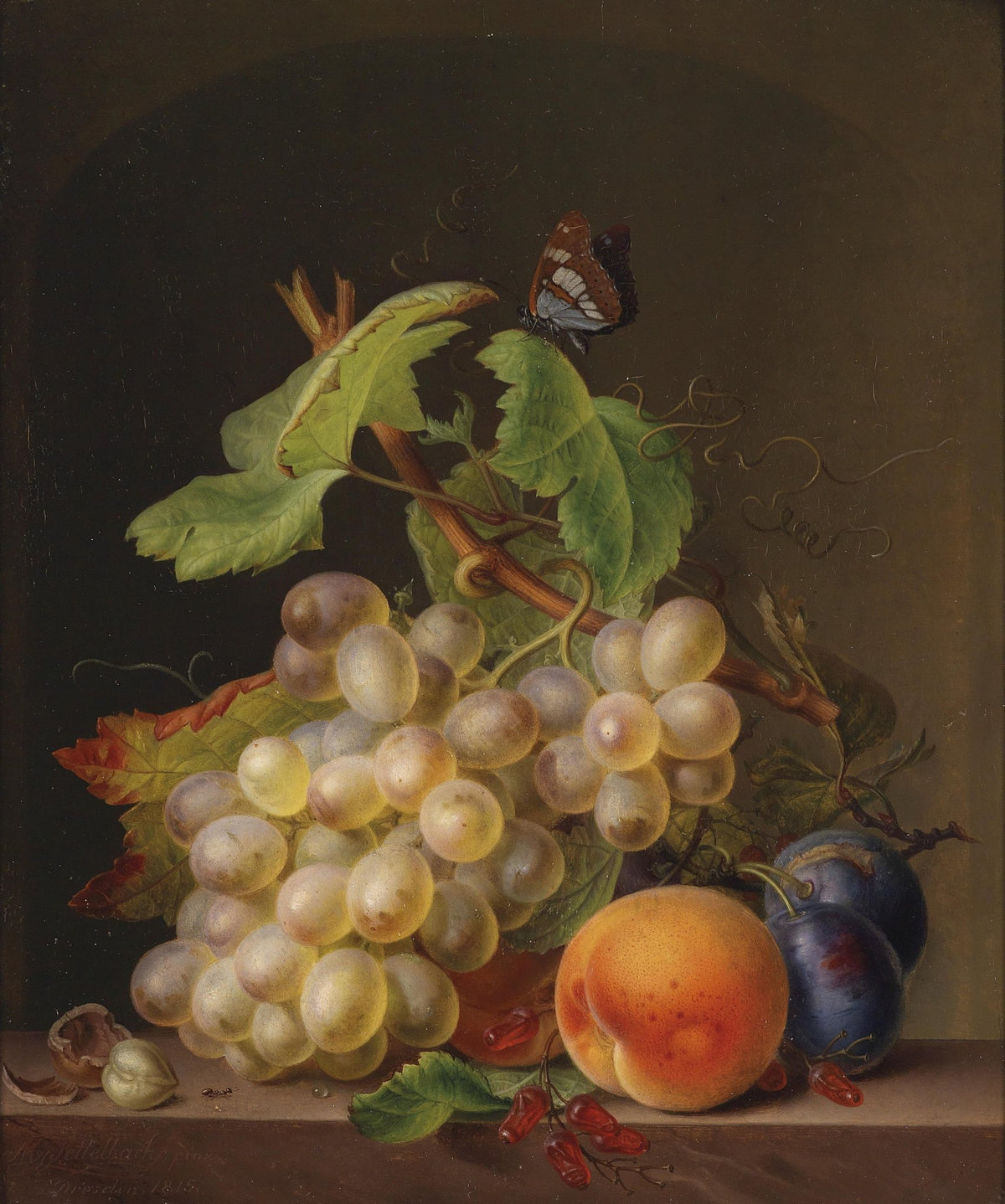 Still Life Oil Painting - Grapes, Peach and Plums - Oil Painting Haven