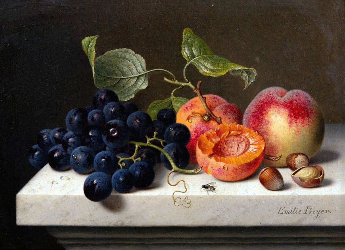 Still Life Oil Painting - Grapes, Peaches and Hazelnuts - Oil Painting Haven