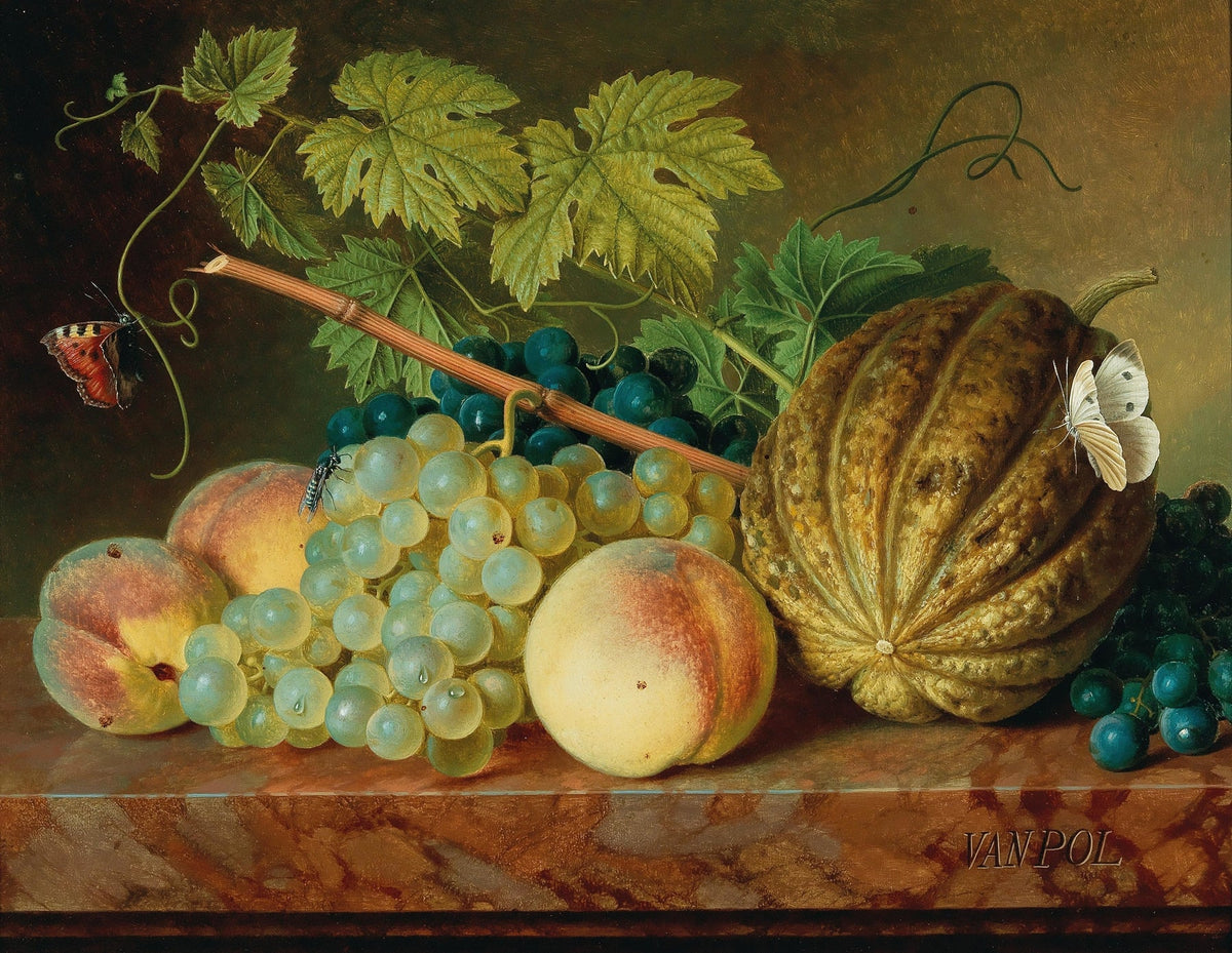 Still Life Oil Painting - Grapes, Peaches and Melon - Oil Painting Haven