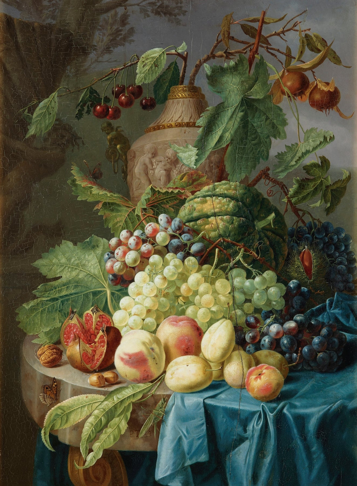 Still Life Oil Painting - Grapes, Peaches and Pomegranate - Oil Painting Haven