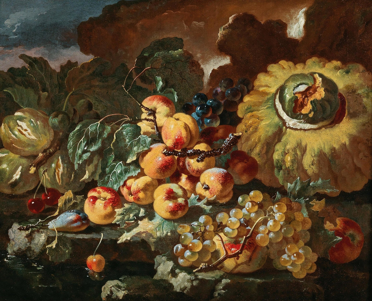 Still Life Oil Painting - Grapes, Peaches and Pumpkin - Oil Painting Haven