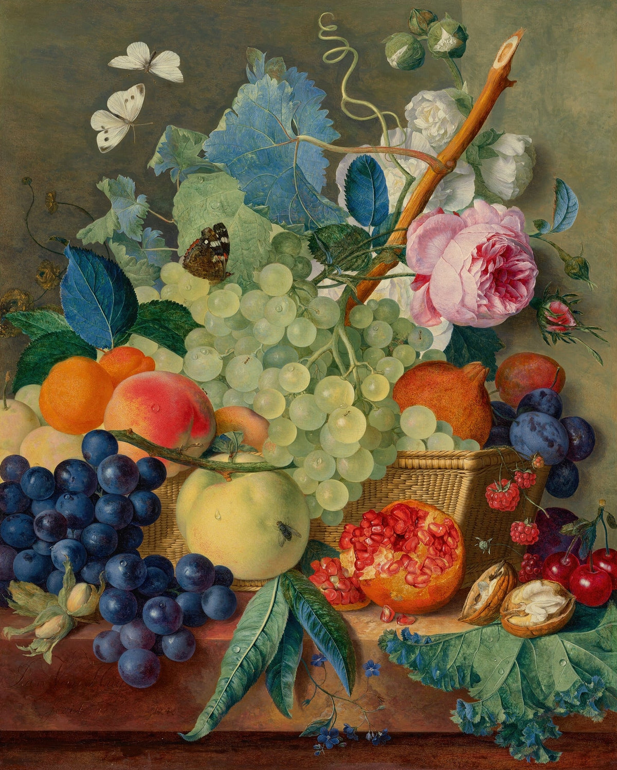 Still Life Oil Painting - Grapes, Pomegranate and Roses - Oil Painting Haven