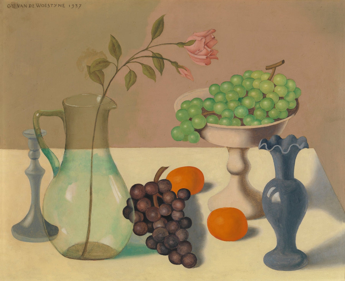 Still Life Oil Painting - Grapes, Rose and Glass Pitcher - Oil Painting Haven