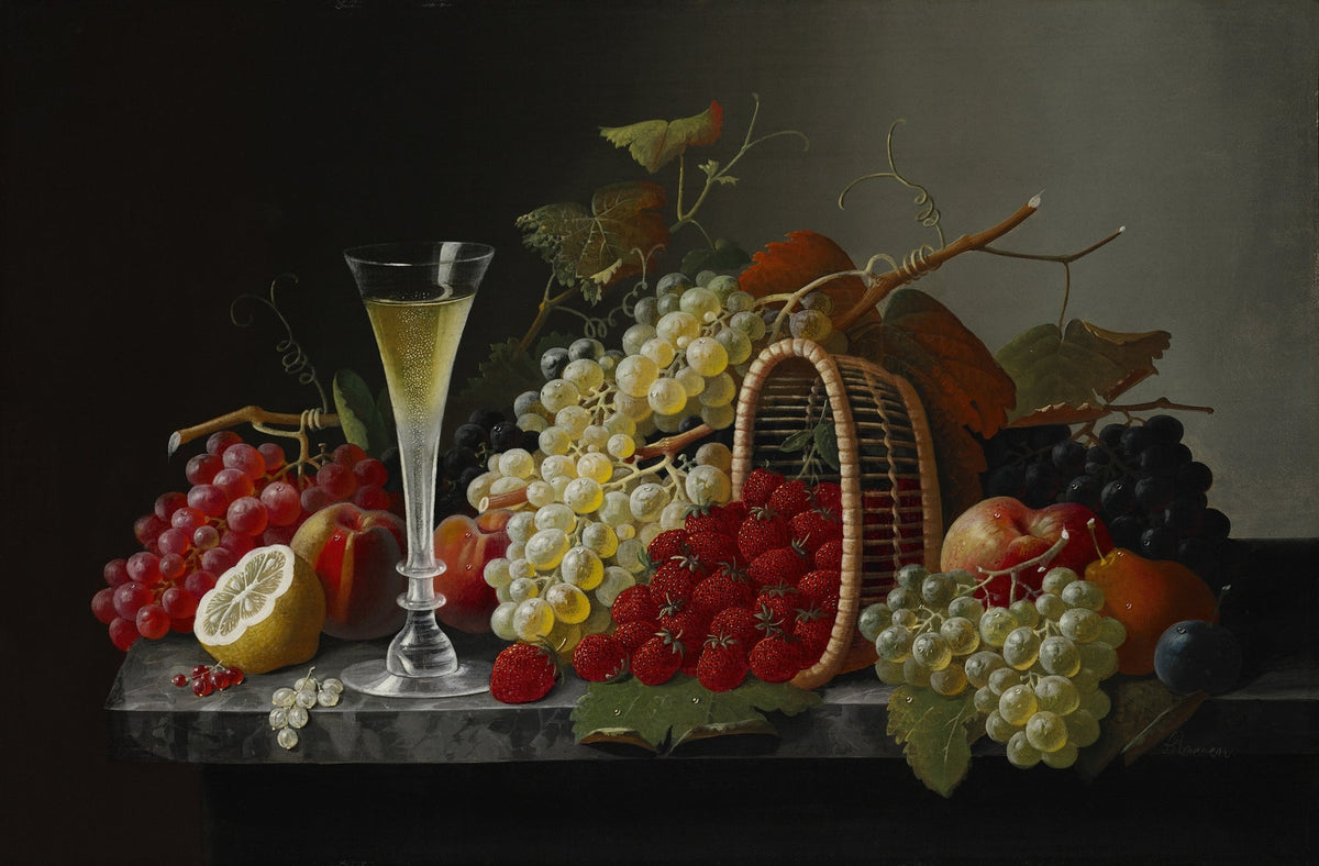 Still Life Oil Painting - Grapes, Strawberries and Wine - Oil Painting Haven
