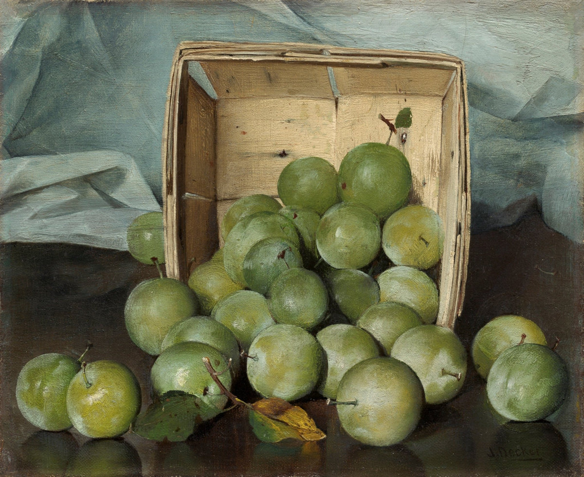 Still Life Oil Painting - Green Plums in Wooden Box - Oil Painting Haven