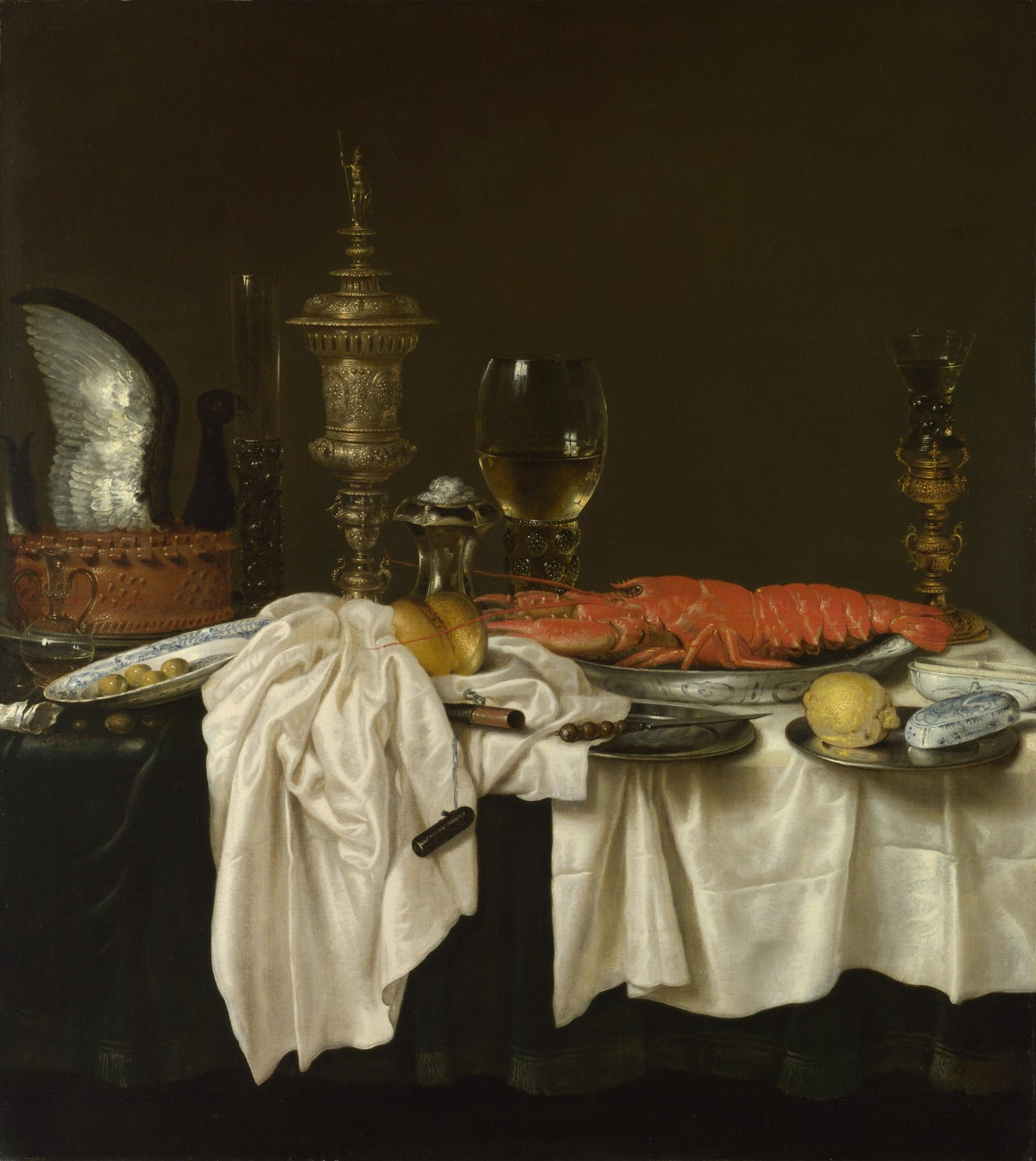 Still Life Oil Painting - Lobster and Silver Goblets - Oil Painting Haven