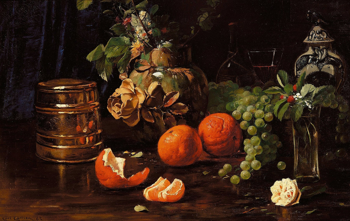 Still Life Oil Painting - Oranges, Grapes and Brass - Oil Painting Haven