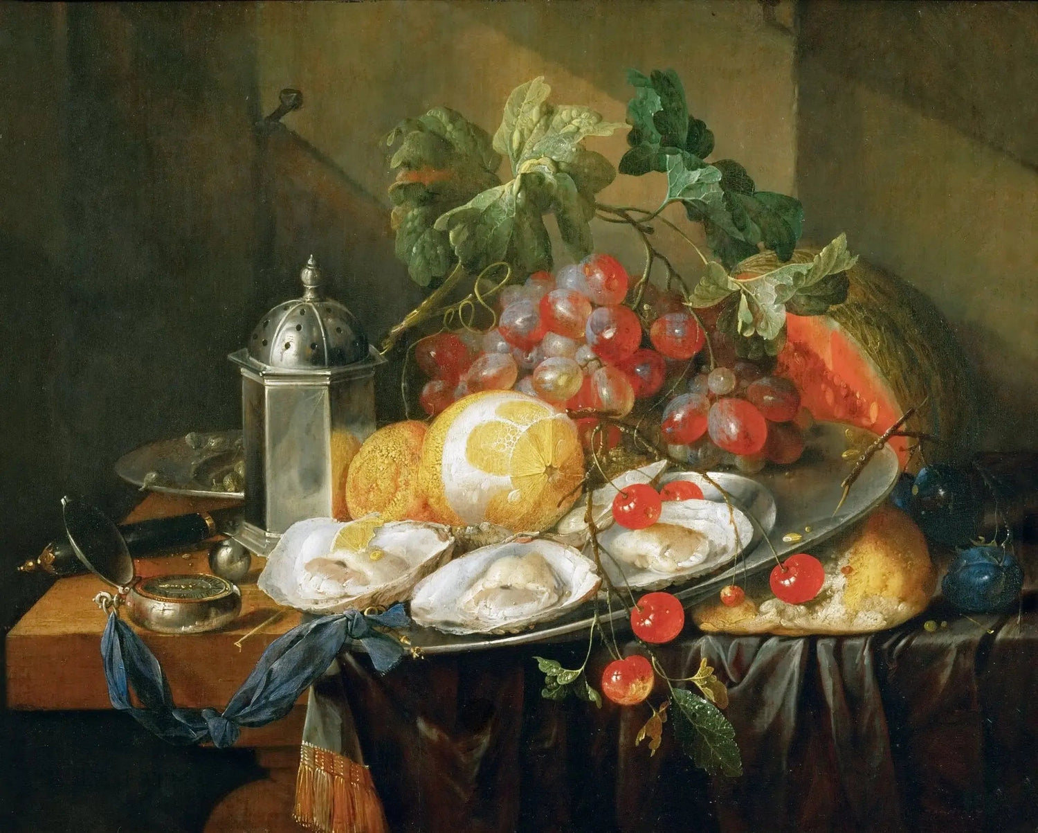 Still Life Oil Painting - Oysters, Grapes and Melon - Oil Painting Haven