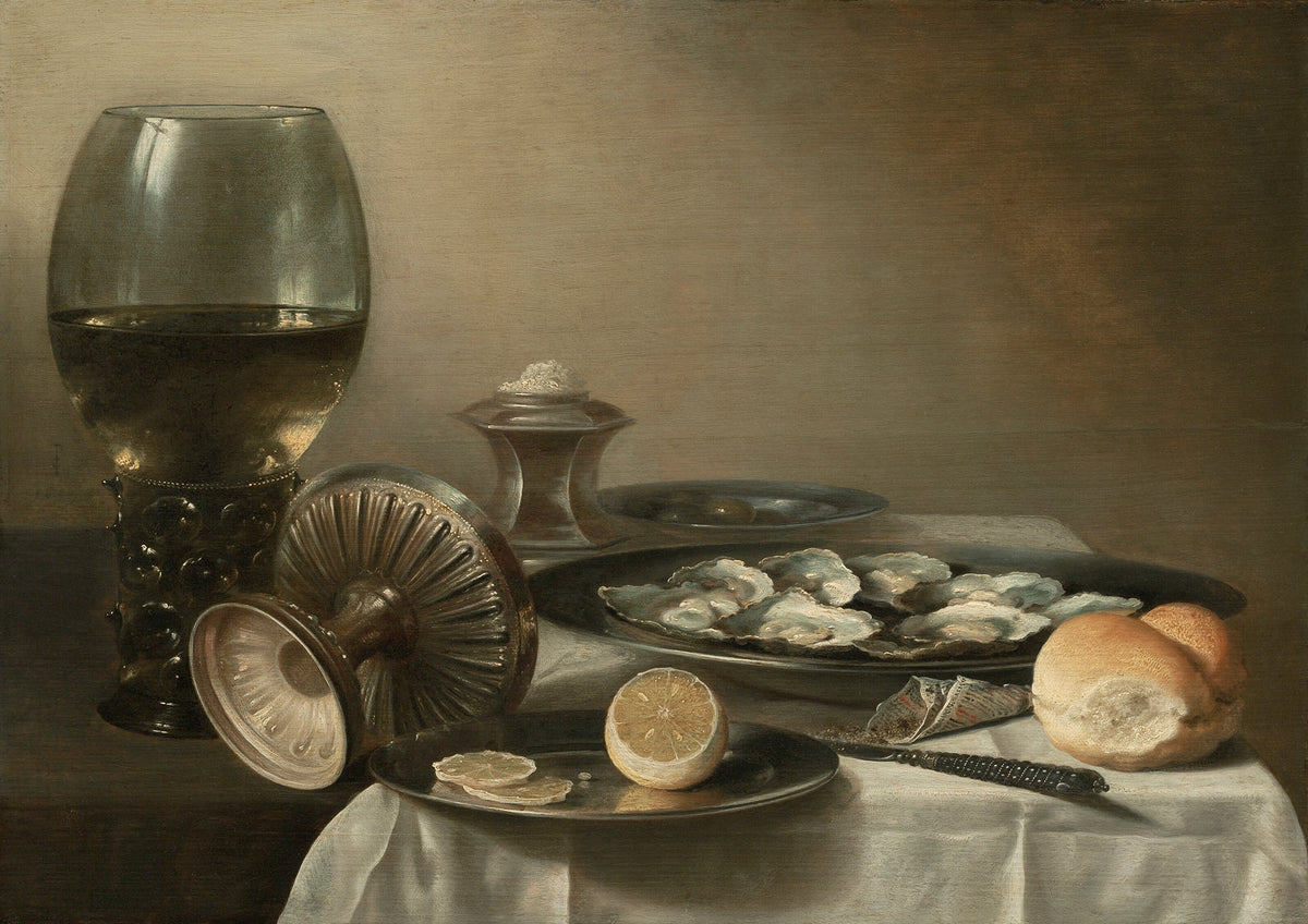 Still Life Oil Painting - Oysters, Lemon and Wine - Oil Painting Haven