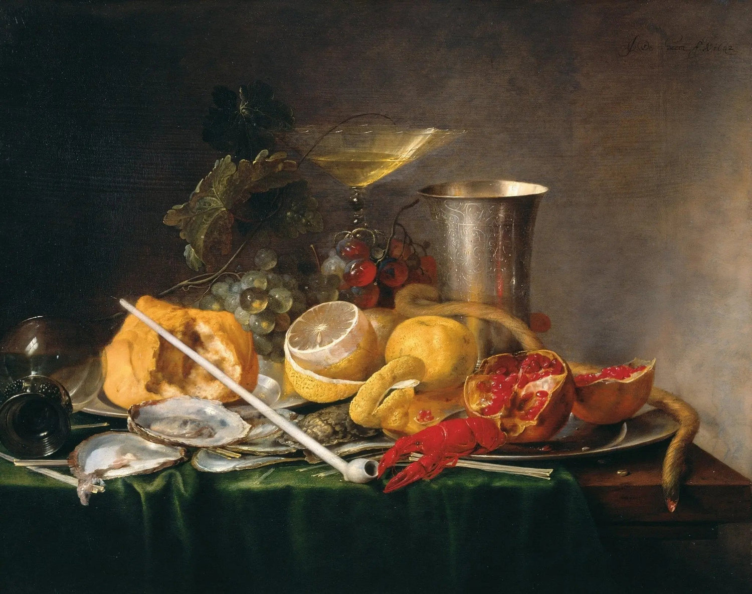 Still Life Oil Painting - Oysters, Pomegranate and Lobster - Oil Painting Haven