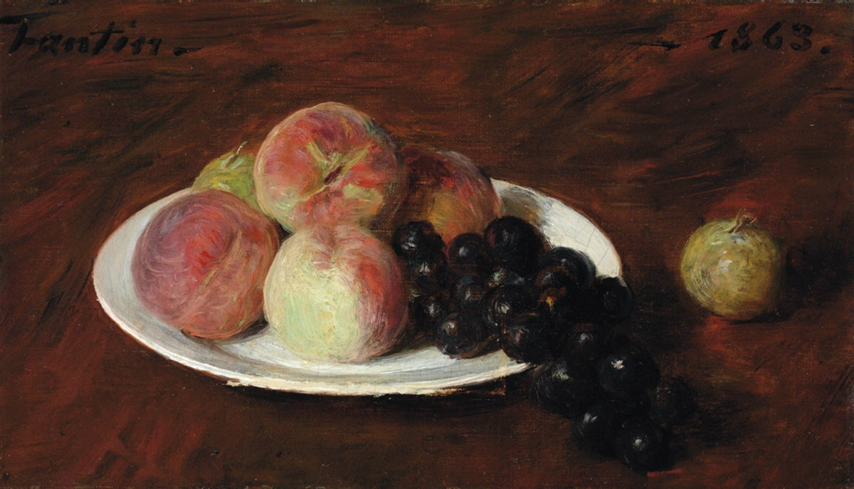 Still Life Oil Painting - Peaches and Dark Grapes - Oil Painting Haven