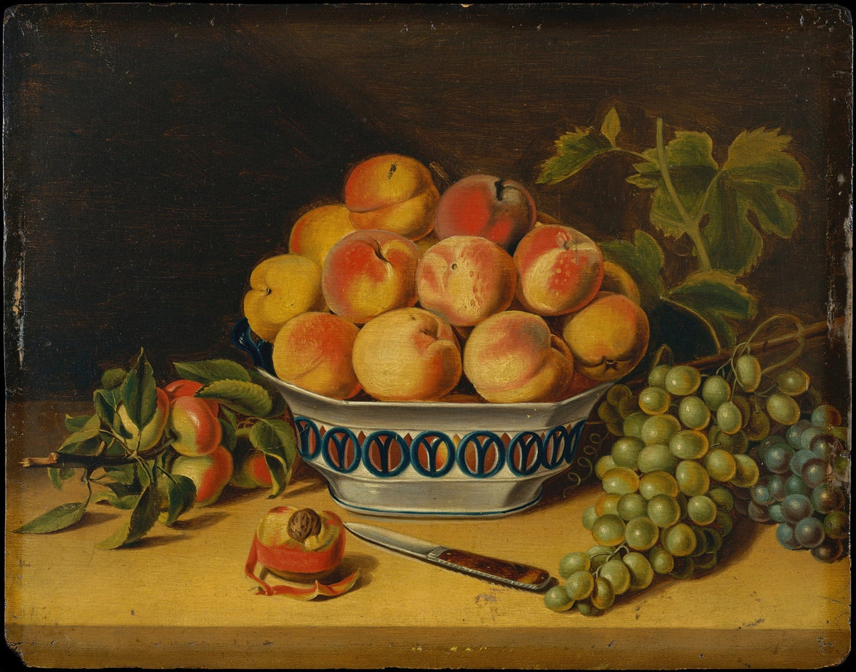 Still Life Oil Painting - Peaches and Grapes in Bowl - Oil Painting Haven