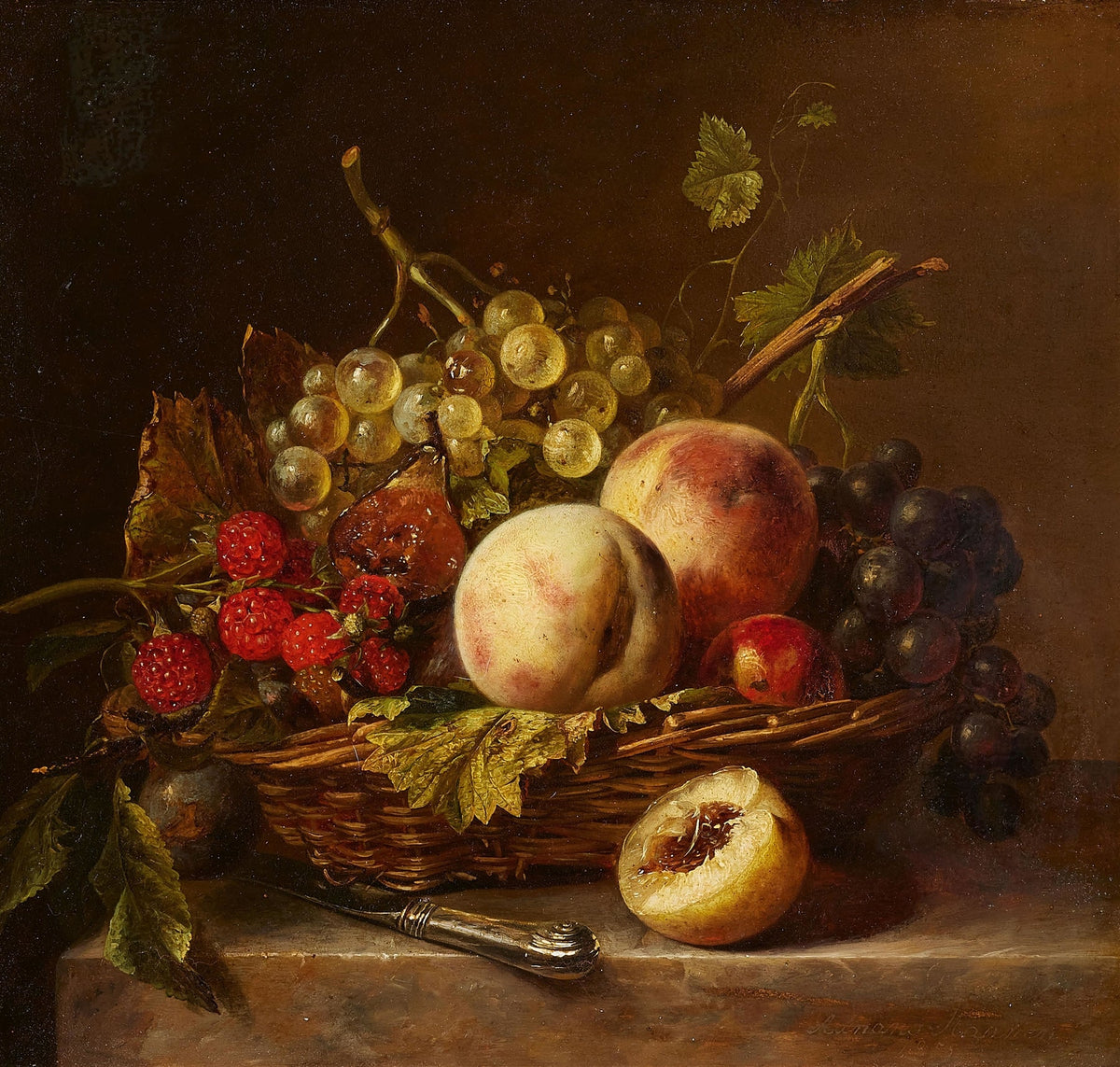 Still Life Oil Painting - Peaches, Grapes and Berries - Oil Painting Haven