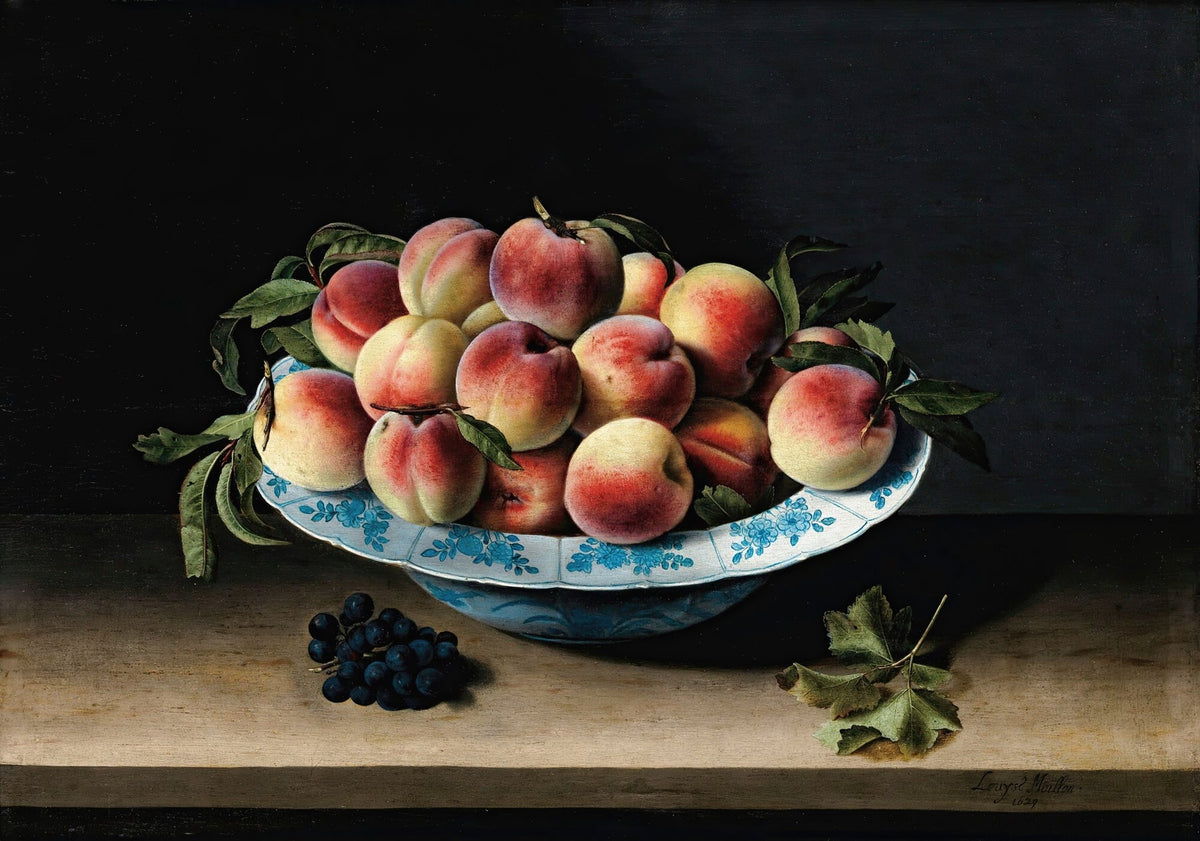 Still Life Oil Painting - Peaches in Porcelain Bowl - Oil Painting Haven
