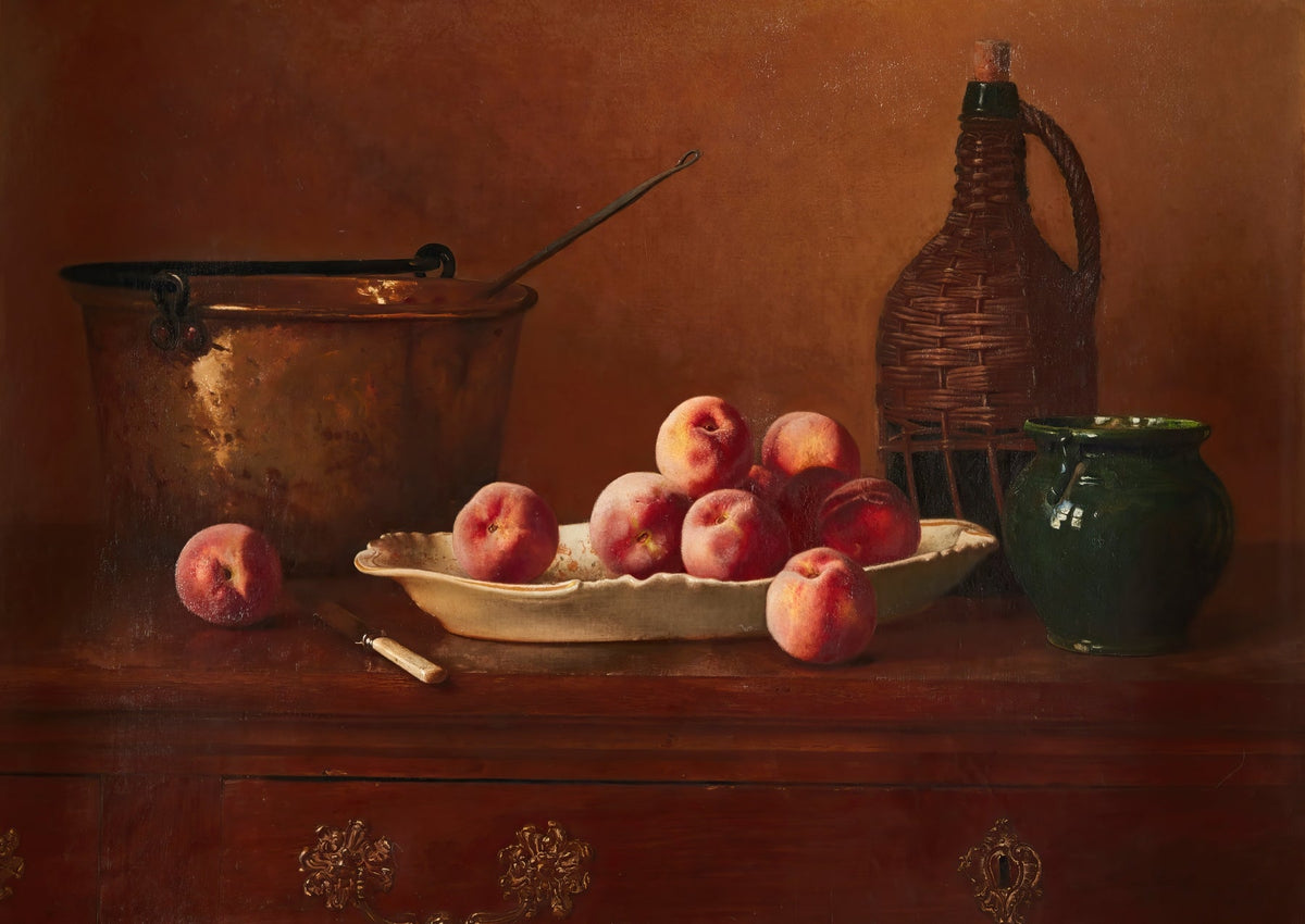 Still Life Oil Painting - Peaches with Copper Pot - Oil Painting Haven
