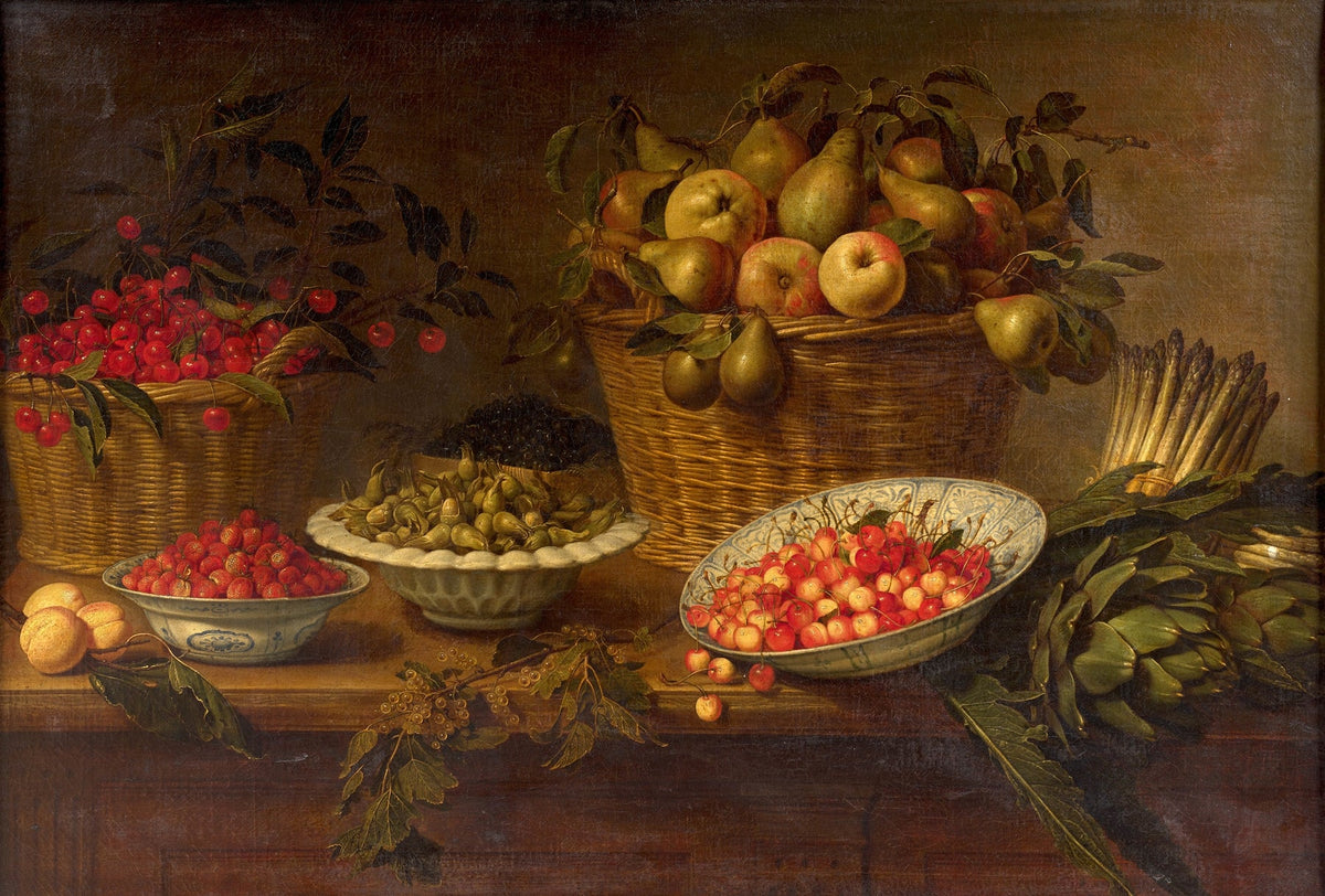 Still Life Oil Painting - Pears and Cherries Display - Oil Painting Haven