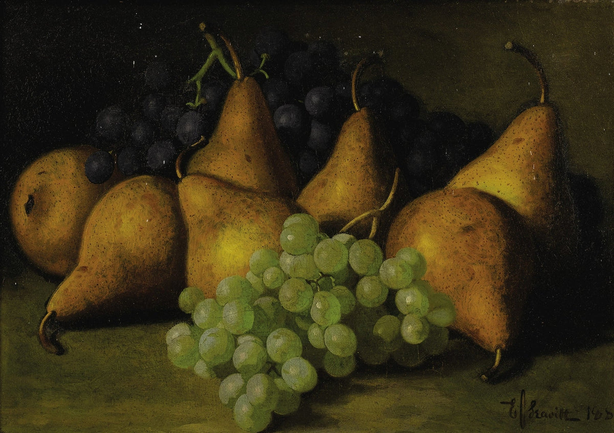 Still Life Oil Painting - Pears and Green Grapes - Oil Painting Haven