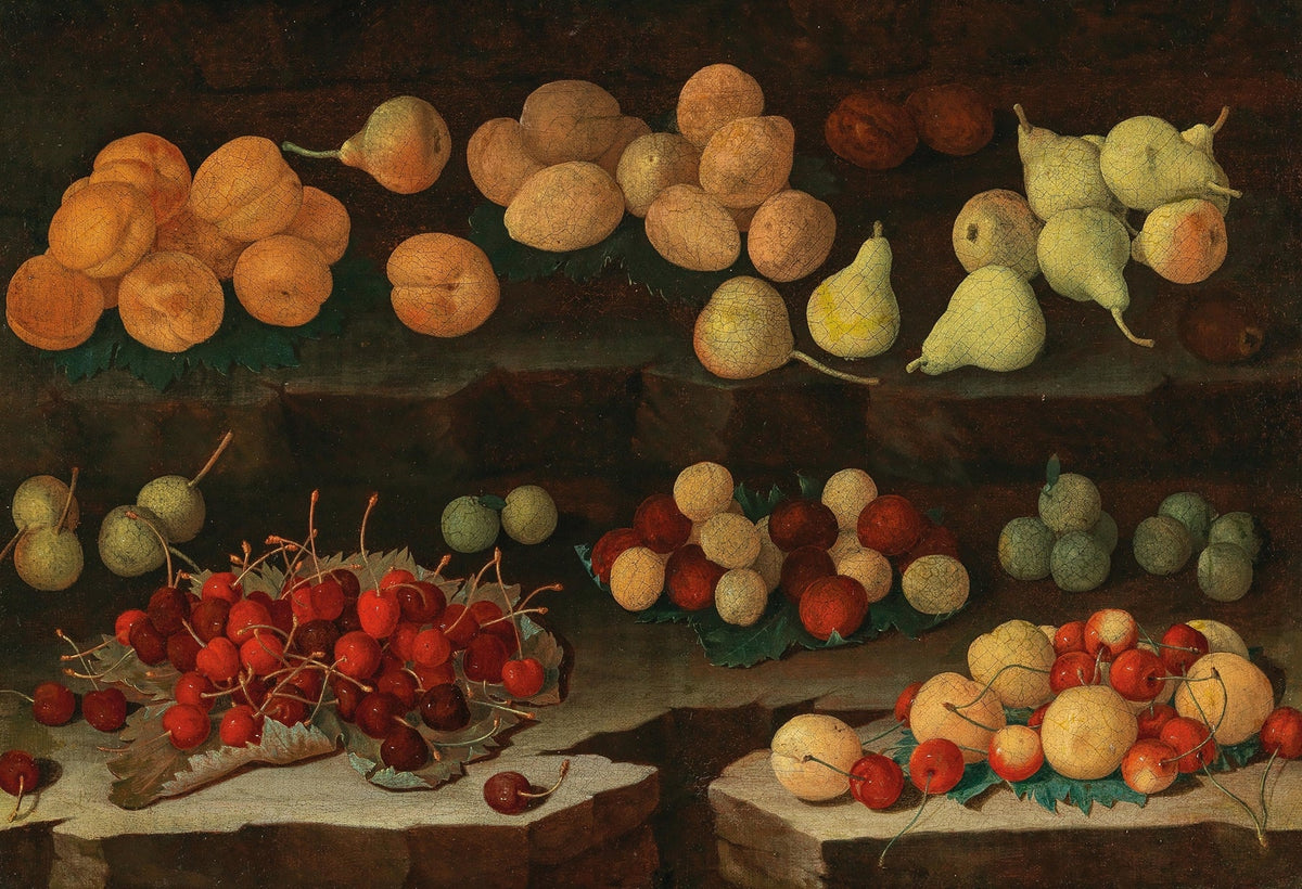 Still Life Oil Painting - Pears, Apricots and Cherries - Oil Painting Haven