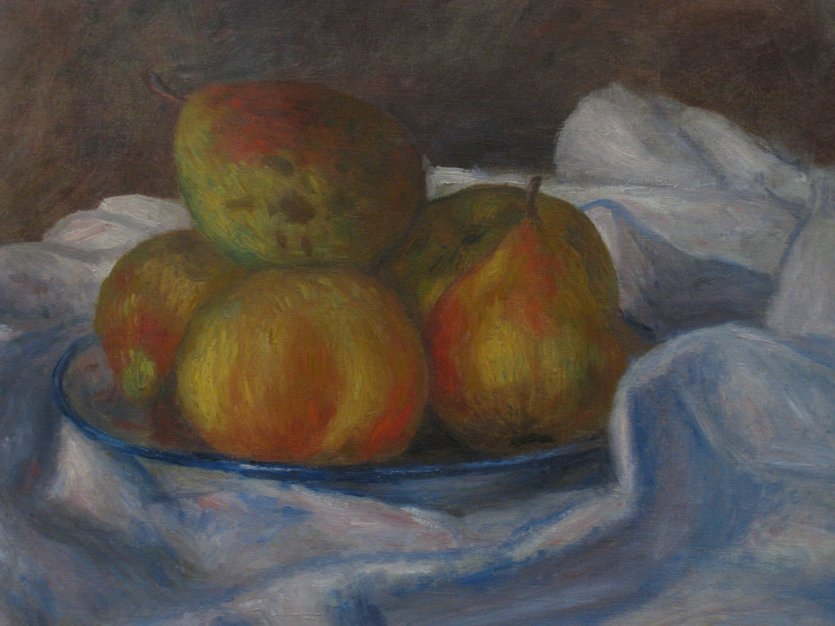 Still Life Oil Painting - Pears on Blue Plate - Oil Painting Haven