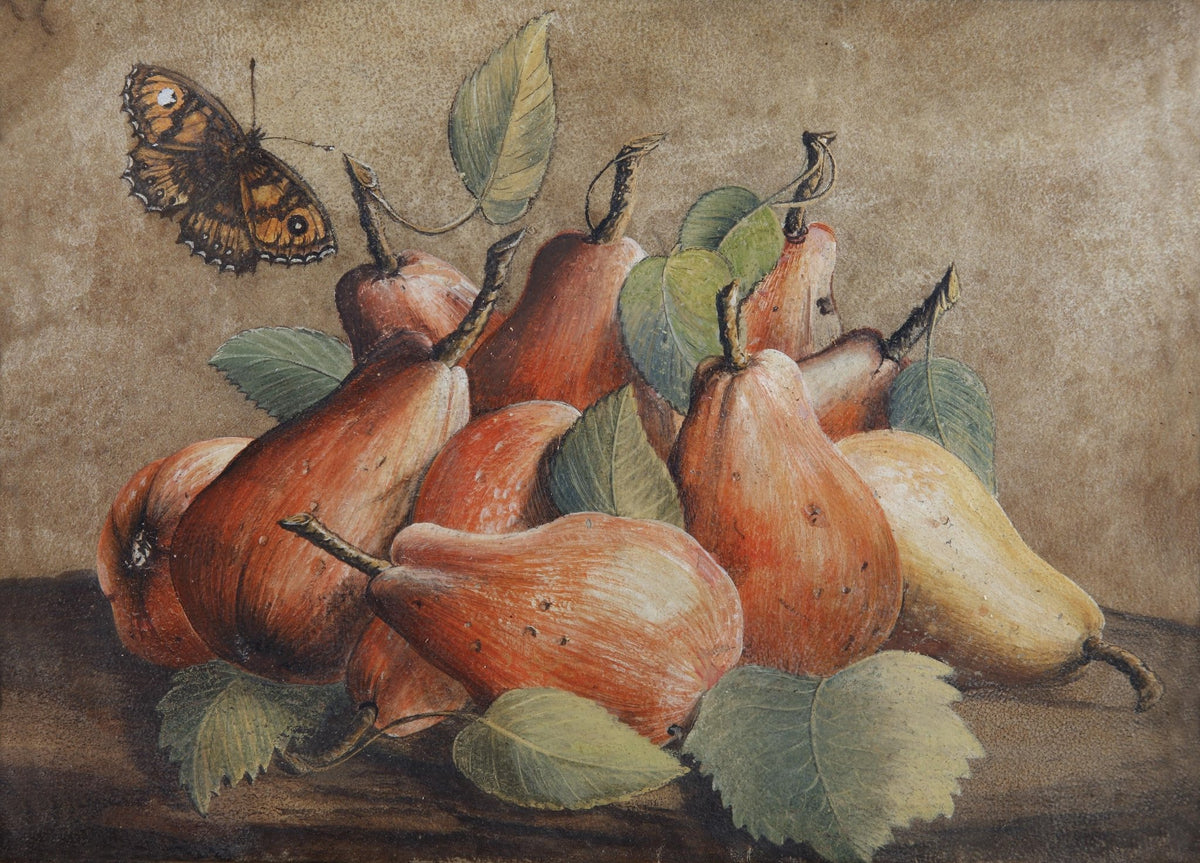 Still Life Oil Painting - Pears with Butterfly - Oil Painting Haven