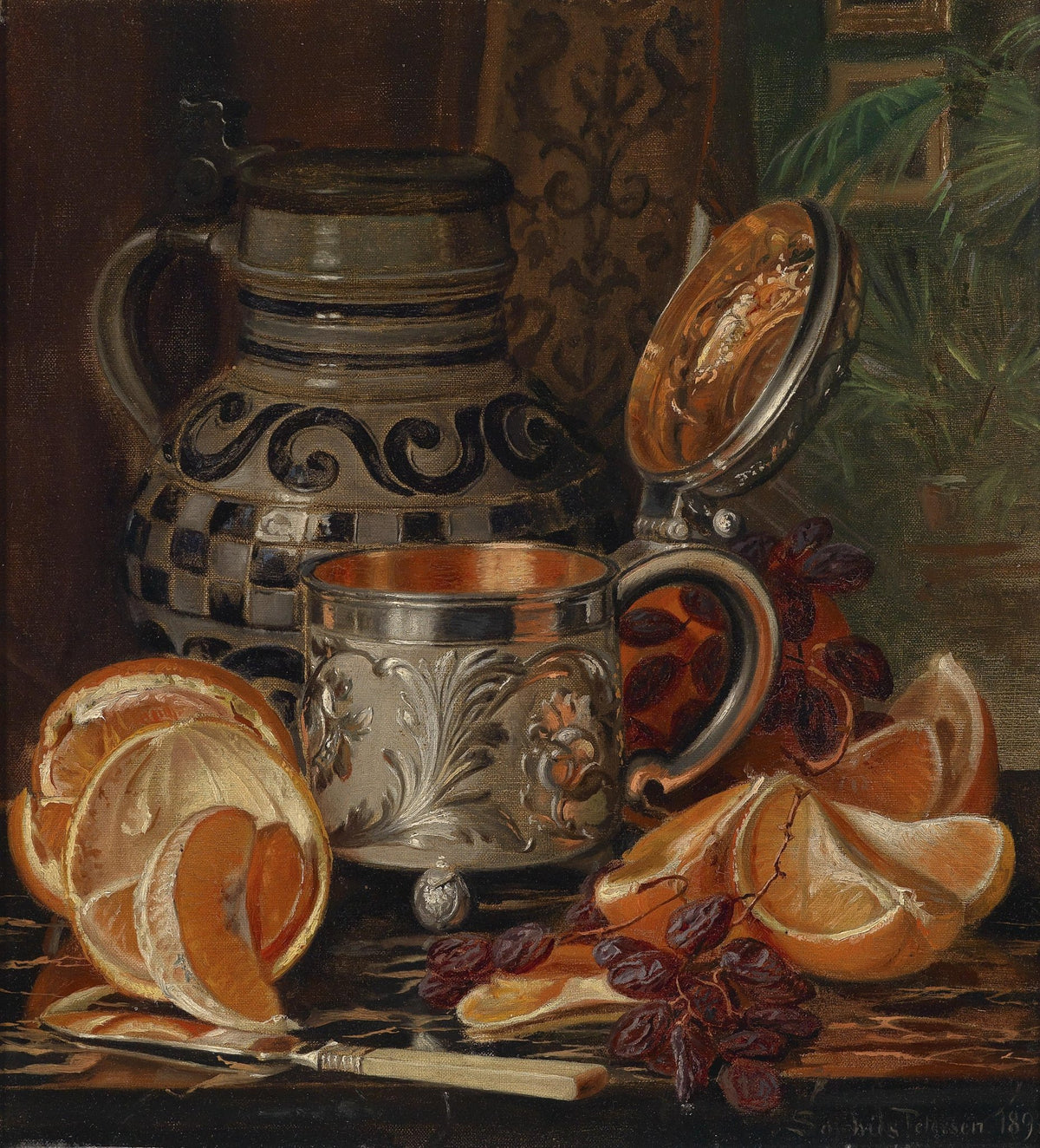 Still Life Oil Painting - Pewter Mug and Oranges - Oil Painting Haven