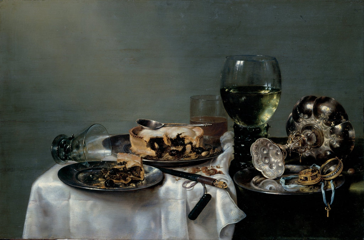 Still Life Oil Painting - Pie, Wine Glass and Silverware - Oil Painting Haven