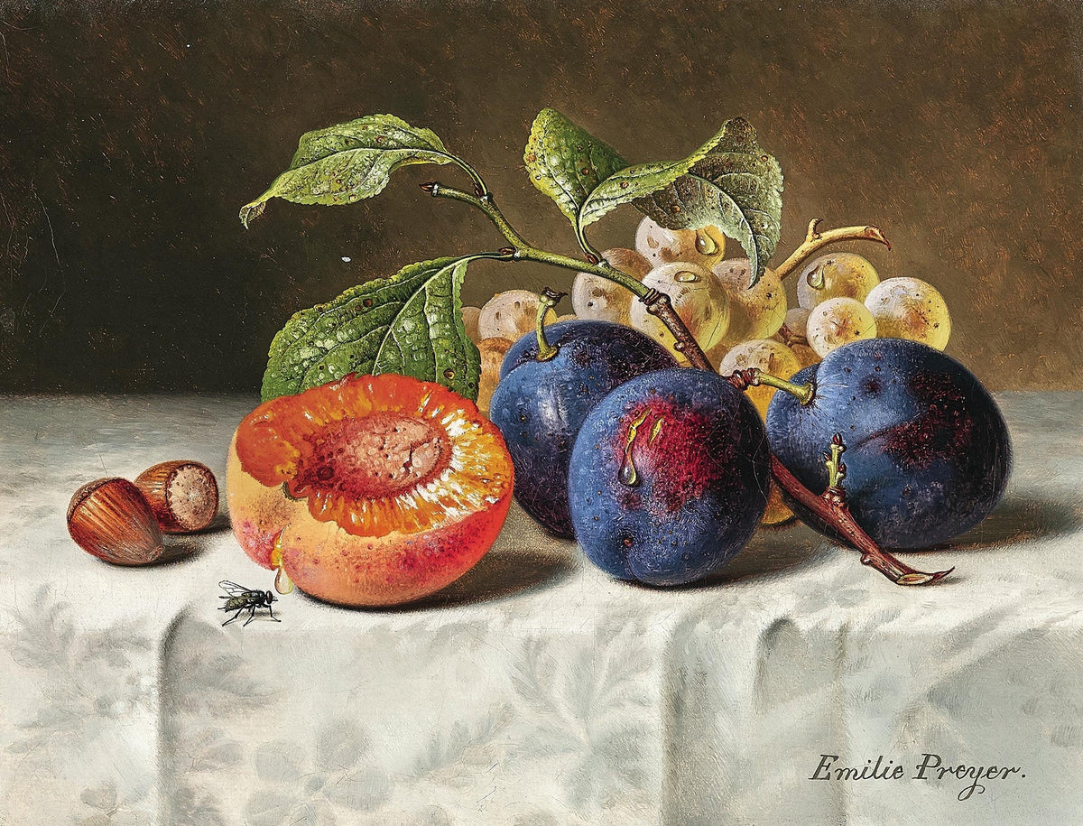 Still Life Oil Painting - Plums, Grapes and Hazelnuts - Oil Painting Haven