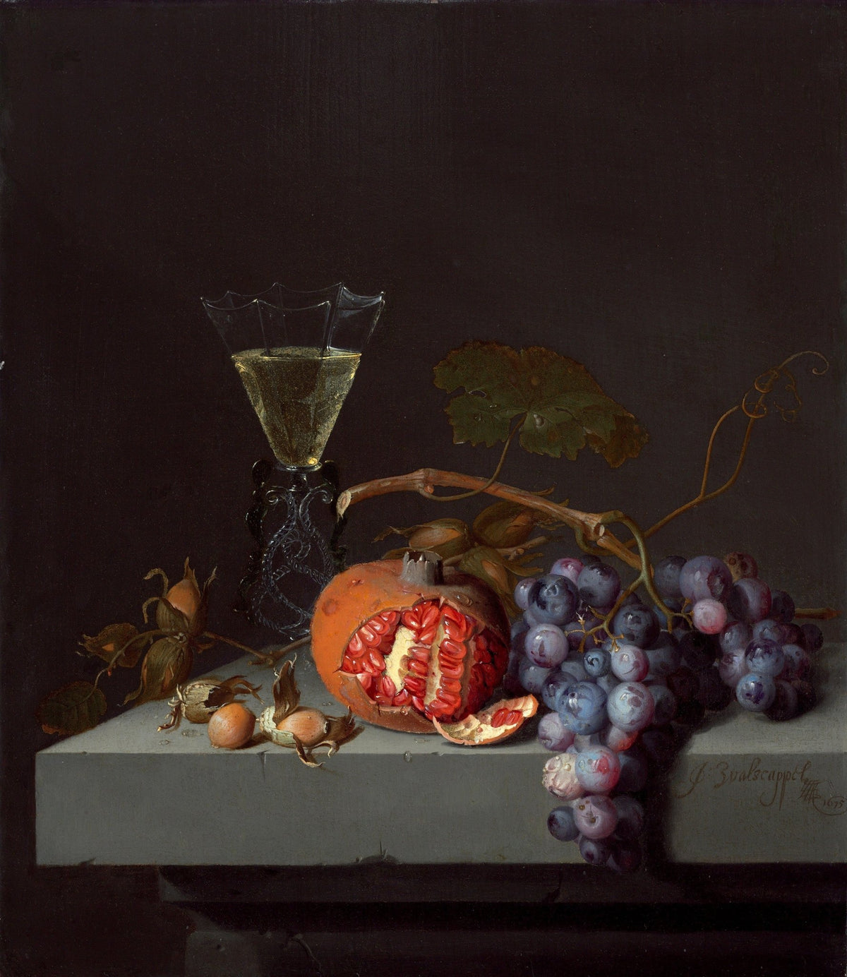 Still Life Oil Painting - Pomegranate and Grapes - Oil Painting Haven