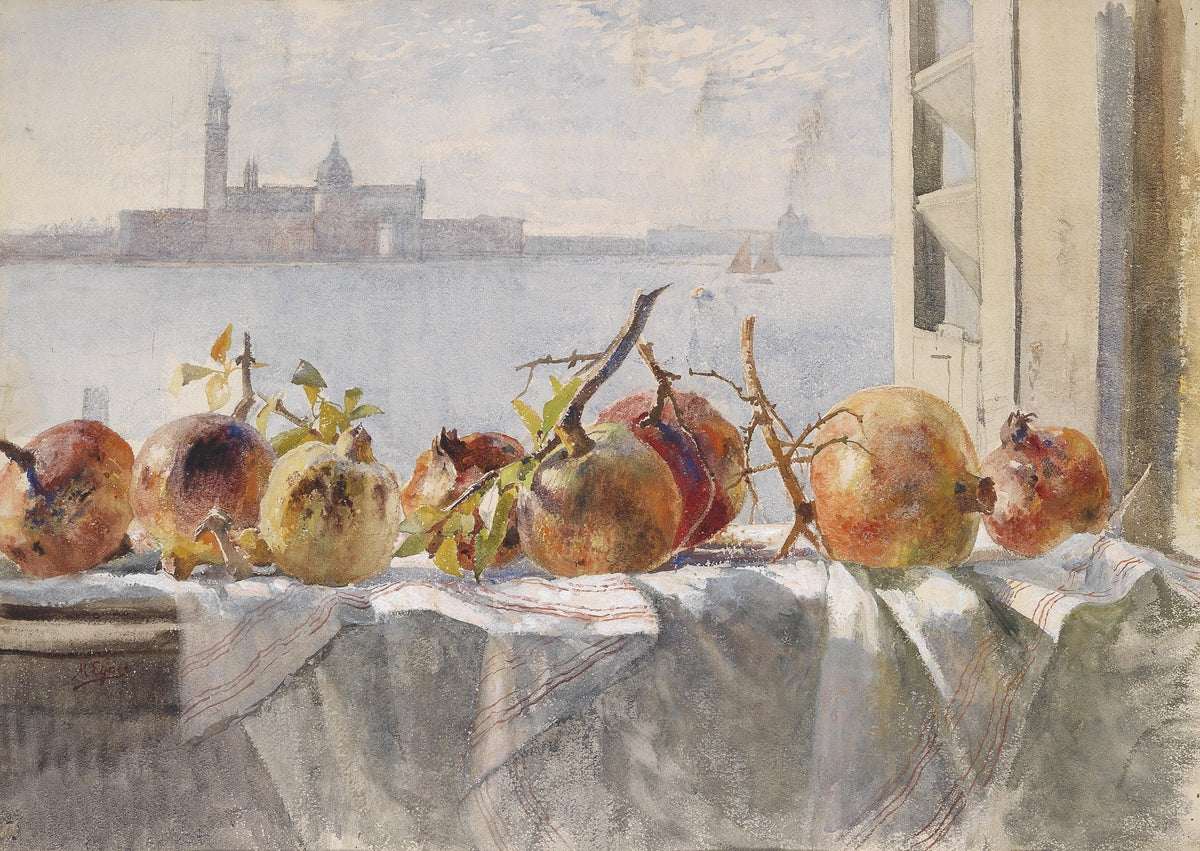 Still Life Oil Painting - Pomegranates by the Window - Oil Painting Haven