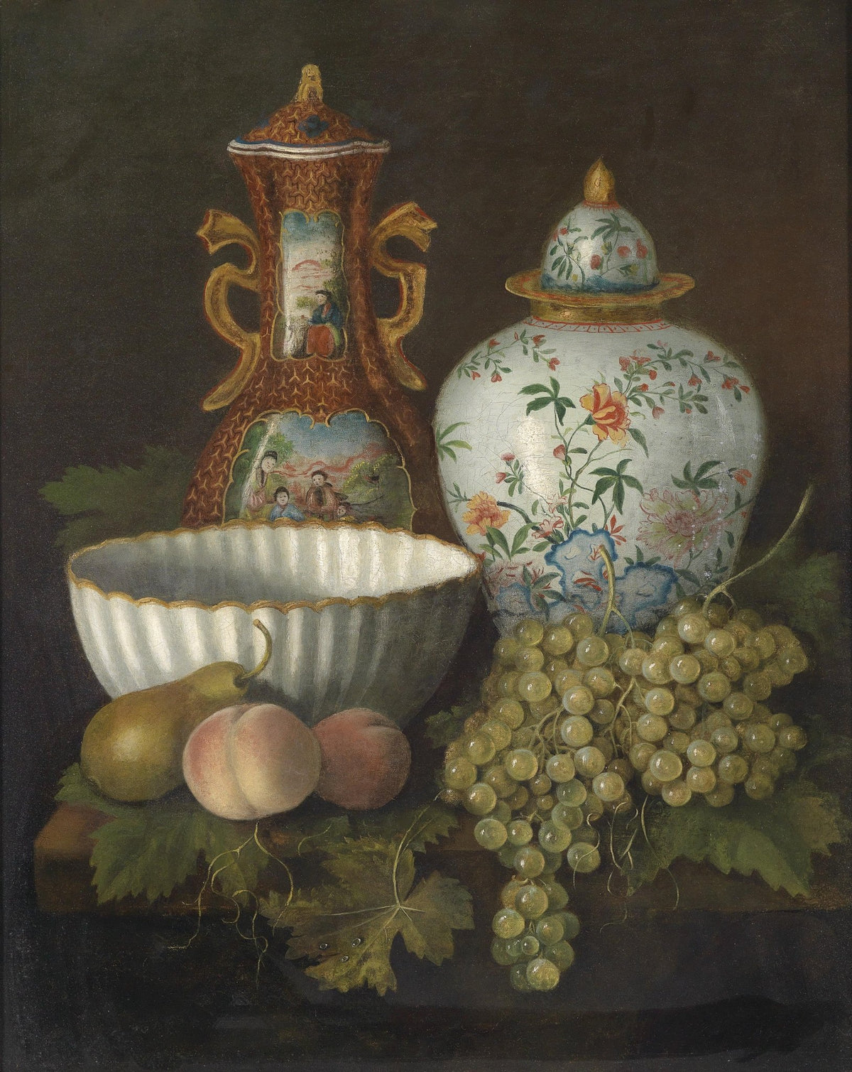 Still Life Oil Painting - Porcelain Vase and Grapes - Oil Painting Haven