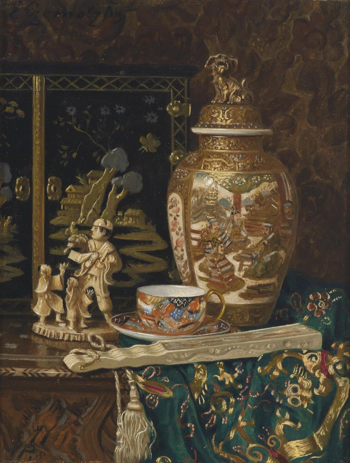 Still Life Oil Painting - Porcelain Vase and Tea Cup - Oil Painting Haven