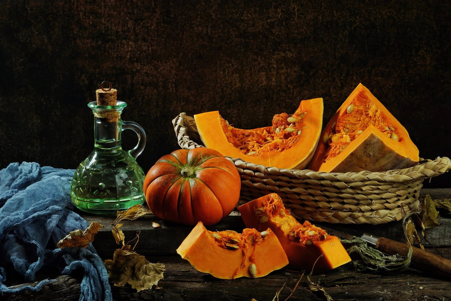 Still Life Oil Painting - Pumpkins and Vintage Glassware - Oil Painting Haven