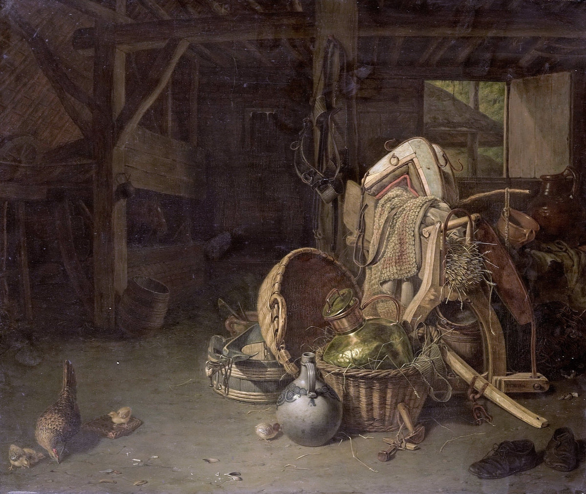 Still Life Oil Painting - Rustic Barn Interior - Oil Painting Haven